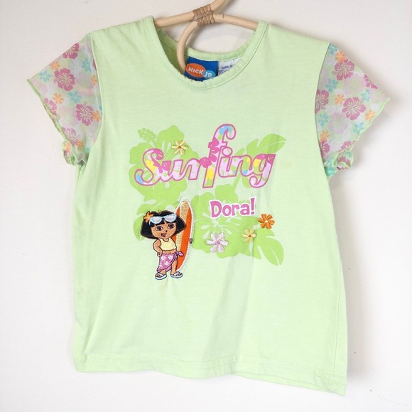 Nick Jr. Other - Vintage Nick Jr Dora the Explorer Surfing Green Floral Mesh Sleeve Kids Shirt 5T
